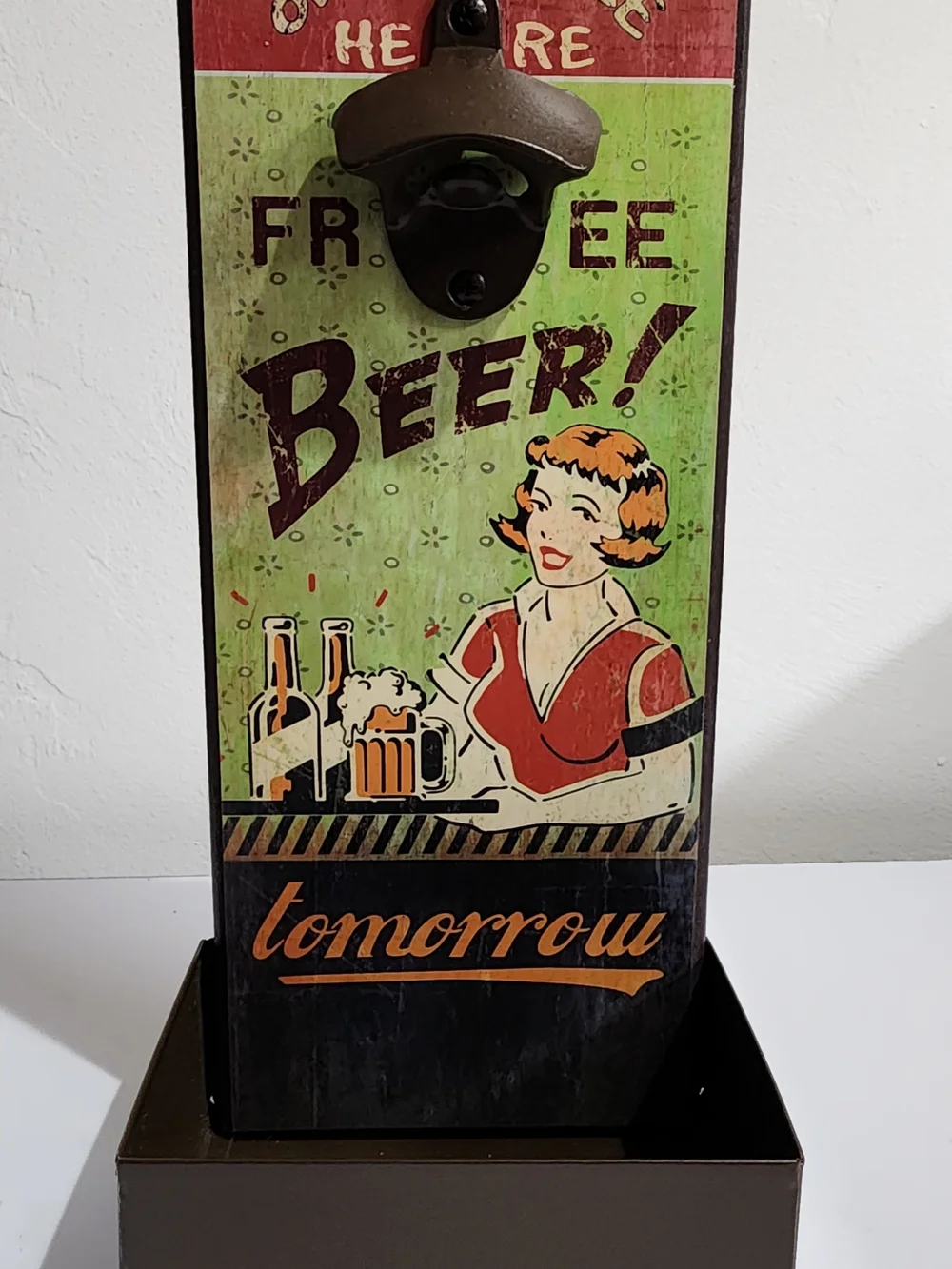 Vintage bar sign Wall Mount Bottle Opener Cap Catcher Free Beer Bar Decor